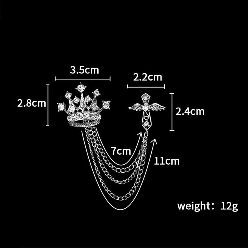 Uarein Cross Crown Long Chain Brooch, Rhinestone Tassel Brooch Pin,Retro Crystal Suit Pins Collar Pin,Coat Tassel Chain Lapel Pins for Men's Suit Accessories - Image 4